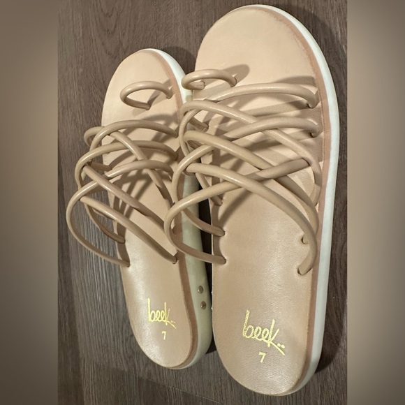 Beek Peep Nude Strappy Sandals Genuine Leather - Picture 5 of 16